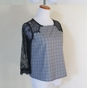 NWT Zara plaid lace boxy shirt